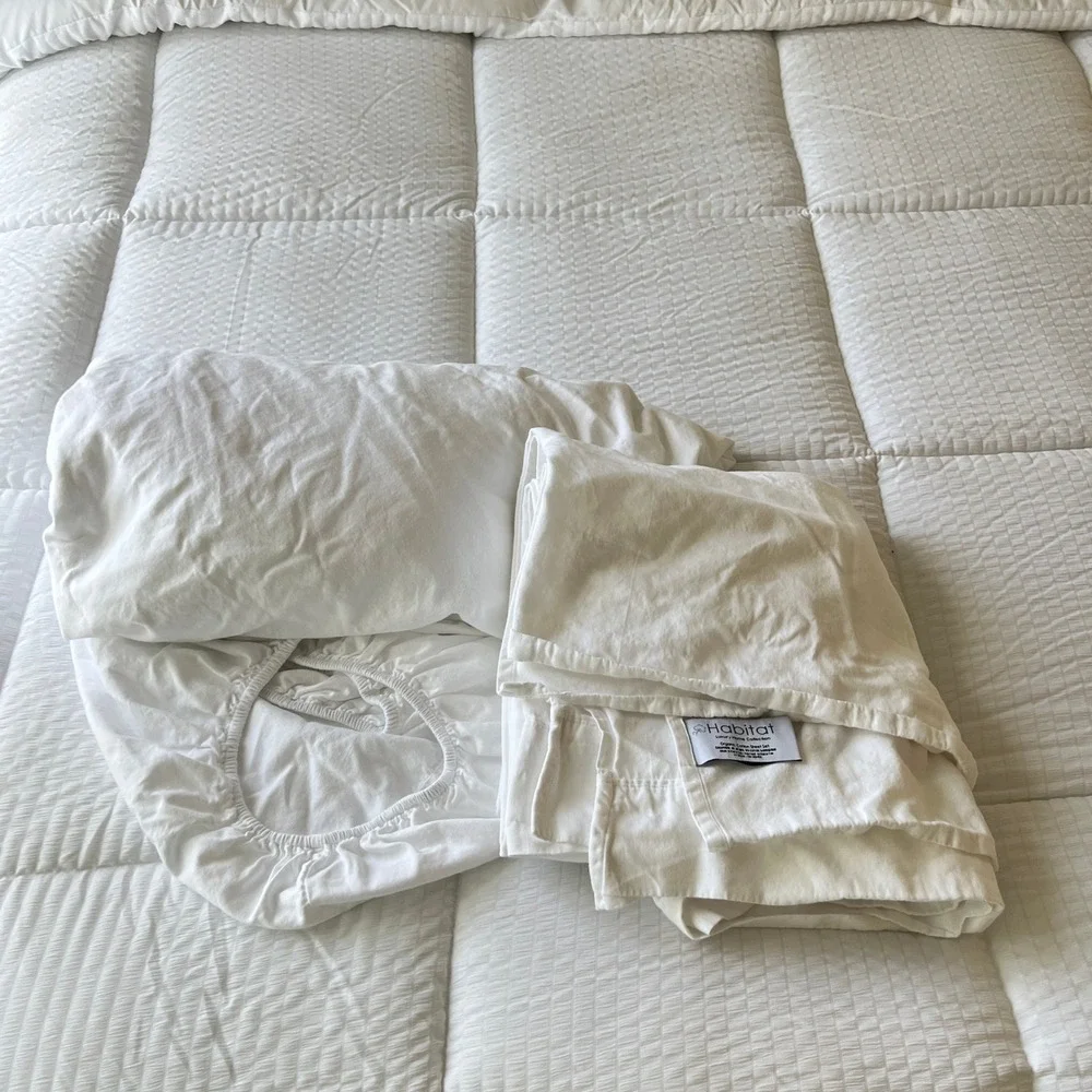 Habitat‎ Luxury Home Collection Organic Cotton Sheet 1 Fitted 1 Flat Set White